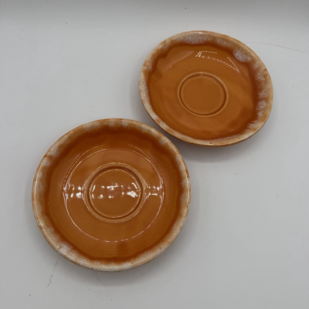 Set of 2 Vintage Hull Drip Glaze Saucers Tangerine Orange Oven Proof 5.75" Round